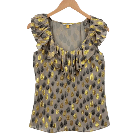 Leifsdottir Anthropologie Tank Top Womens Size 0 Silk Ruffle V Neck Side Zip - Picture 1 of 16